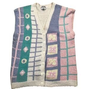 Vintage Solos‎ By Koret Patchwork Knit Sweater Vest Women L Cottagecore Spring